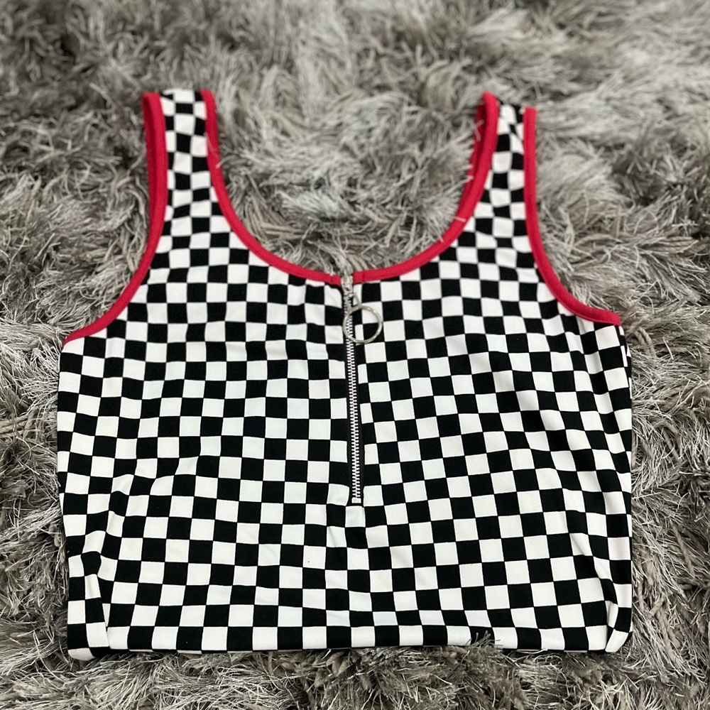 Black and white checked bodysuit